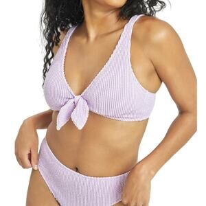 Lively ML Ruched Plunge Bralette Top High Waisted Swim Bottom 2 Piece Lilac